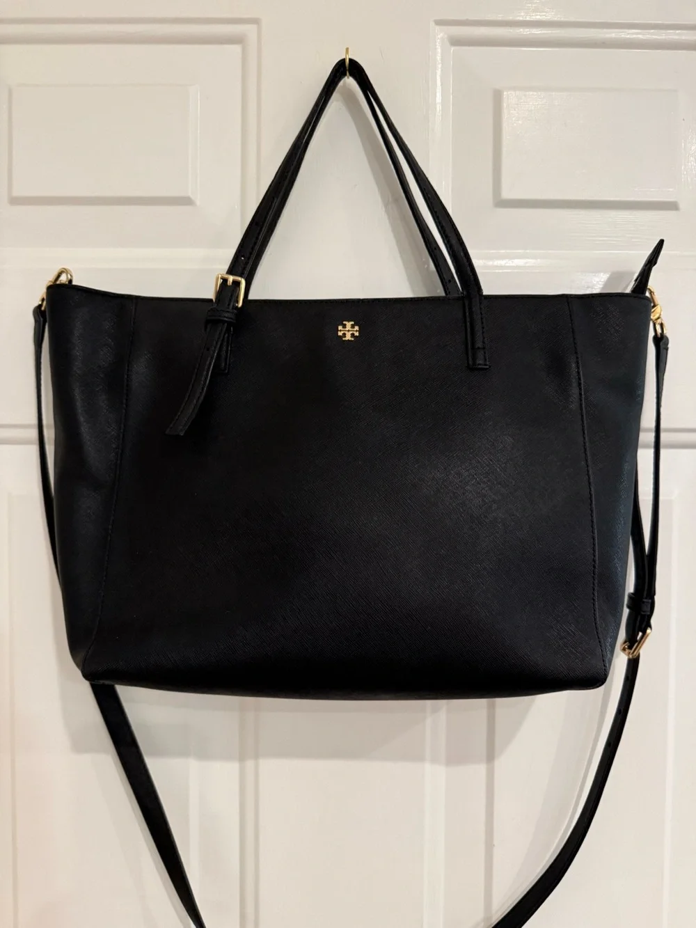 Tory Burch Emerson Black Saffiano Leather Tote Crossbody Bag